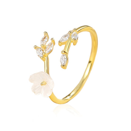 Korean version of small fresh flower ring female 925 silver fashion flower leaves female ring sterling silver bracelet ins jewelry wholesale