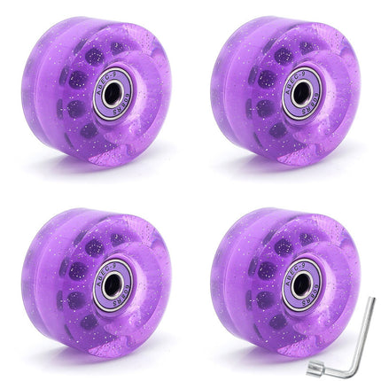 Cross-Border double-row skates transparent color non-luminous wheel four-wheel roller skates sequins pink wheel skateboard Universal