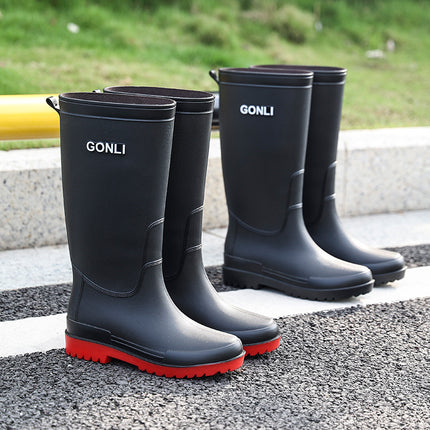 Fashionable Rain Boots for Men, High-Top, Non-Slip, Wear-Resistant Rubber Shoes, Suitable for Outdoor Wear, with Added Fleece for Warmth, Waterproof, Comfortable, Mid-Heel, Lightweight