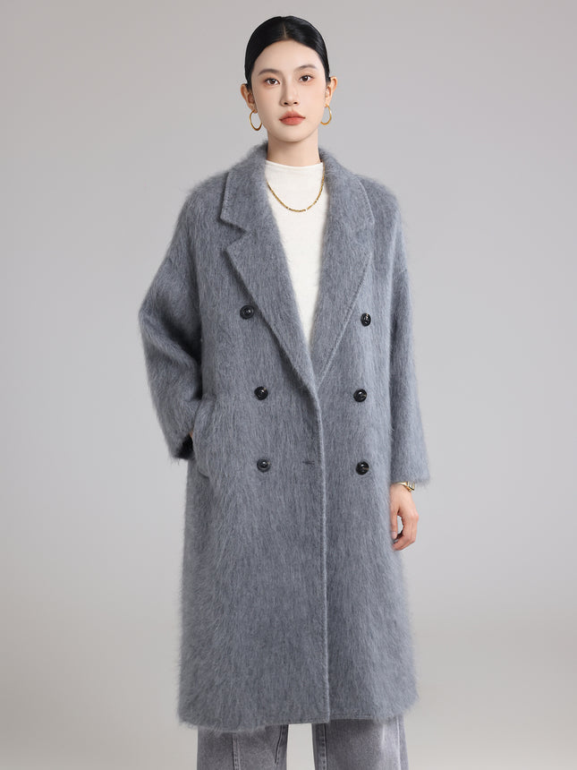 New Light Luxury Soft Brushed 100% Cashmere Long Coat for Women, Oversized Double-Breasted Loose Extended Coat