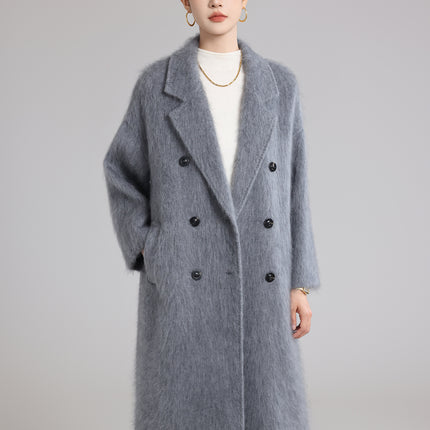 New Light Luxury Soft Brushed 100% Cashmere Long Coat for Women, Oversized Double-Breasted Loose Extended Coat