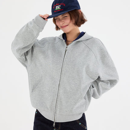 American Retro Contrasting Color Double Zipper Cardigan Hooded Sweatshirt Boys Silhouette Loose Lazy Trendy Brand Hoodie Jacket Autumn
