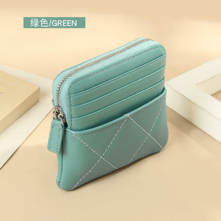 Genuine Leather Card Holder new sheepskin rhombus small mini women's solid color coin bag earphone storage zipper coin purse