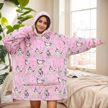 Hooded Blanket Hoodie Blanket Cross-Border Flannel Thickened Lamb Fleece Robe Fleece Pullover Tv Blanket