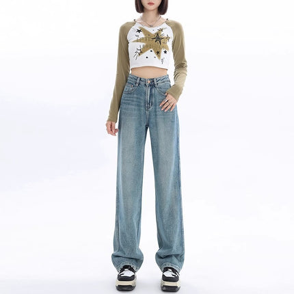 High Waist Narrow Wide Leg Jeans Women's Fashionable All-match New Loose Slim-fit Niche Straight Long Pants