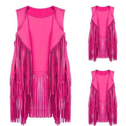 2025 Women's European and American Style New Suede Tassel Vest Jacket Popular Sleeveless Mid-Length Vest Outer Wear