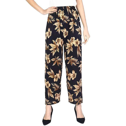 Foreign Trade Plus Size Middle-aged and Elderly Summer Thin Breathable Nine-point Flower Pants Mom Pants Ice Silk Loose Straight Pants