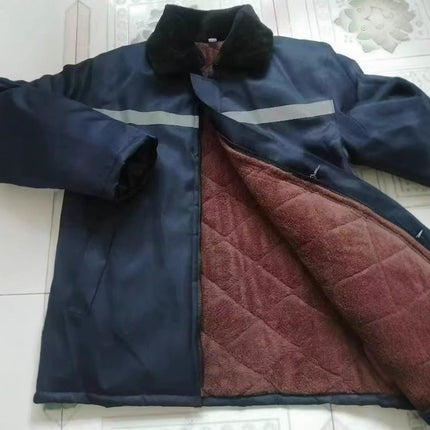 Winter Cotton-Padded Jacket for Men, Fleece-Lined and Thickened for Cold Protection, Thermal Insulation, Reflective Strips, Cotton Coat Set, Labor Protection, Cold Storage, Construction Site, Welding Cotton-Padded Jacket