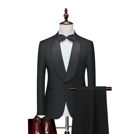 Big Green fruit collar dress art exam performance suit two-piece suit men's wedding host tashido slim suit