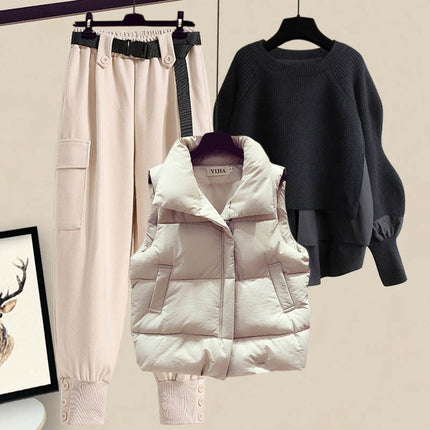 plus size women's autumn and winter suit women's 2024 new style cotton vest top women's slim work pants three-piece set