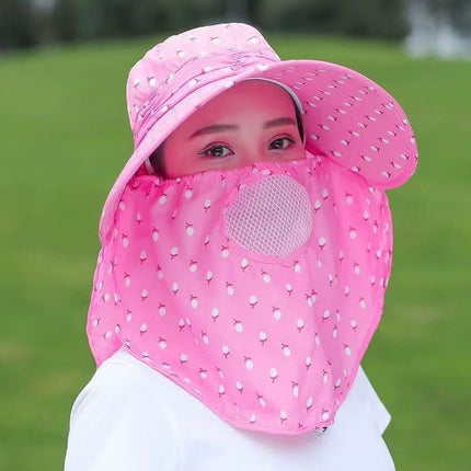 Summer Tea-Picking Sun Protection Hat, Sun Hat for Women, Anti-Uv Hat, Face Mask, Breathable Sun Protection for Cycling and Working
