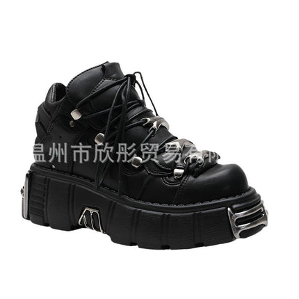 Wholesale Special Dark Motorcycle Boots Heavy Metal Thick-Soled High-Top Shoes 2023 Spring New Women's Punk Small Leather Shoes Brother Trbottom