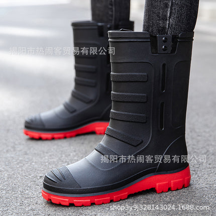 Jundeng Mid-tube British Men's Rain Boots Outdoor Fashion Set-up Men's Waterproof Boots Cowboy Mid-tube Boots Travel Replacement Rubber Shoes