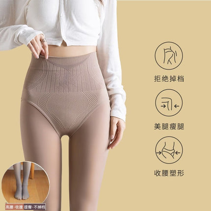 High-Waisted Nude Pantyhose for Women, Autumn and Winter Fleece-Lined Thick Leggings, Flesh-Colored Butt-Lifting Shapewear