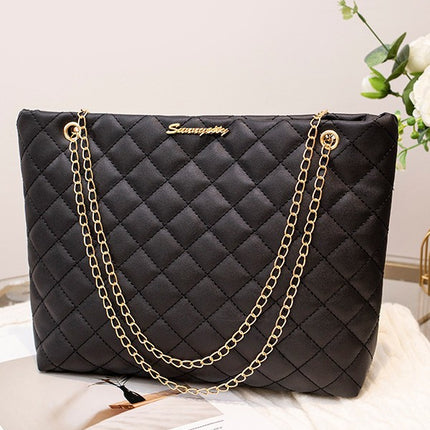 Diamond Embroidery Large-Capacity Tote Bag 2025 New Model Solid Color Chain Hardware Letter Decoration Magnetic Buckle Shoulder Bag