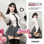 Hot girl shirt long sleeve + C310 dark gray + hot girl tie / XS