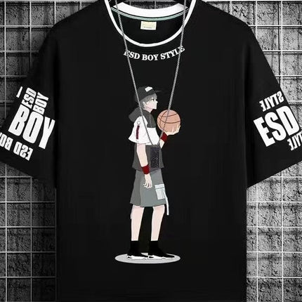 Summer Big Boy Short-Sleeved T-Shirt 2021 Men's Clothing T-Shirt Junior High School and High School Student Fat Boy Half-Sleeved Trendy