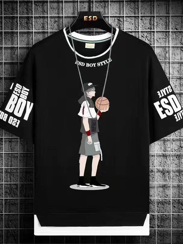 Summer Big Boy Short-Sleeved T-Shirt 2021 Men's Clothing T-Shirt Junior High School and High School Student Fat Boy Half-Sleeved Trendy