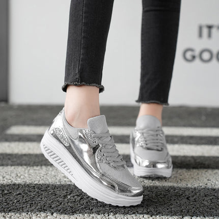 Cross-Border Rocking Shoes Trendy Gold Mirror Glossy Shoes Casual Shoes Outdoor Large Size Women's Shoes Sequined Thick Sole New Style