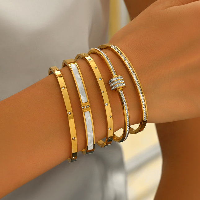 Titanium Steel Bracelet Does Not Fade, Diamond-Encrusted Real Gold Electroplated 18K Gold Stainless Steel Bracelet Douyin Cross-Border Same Style