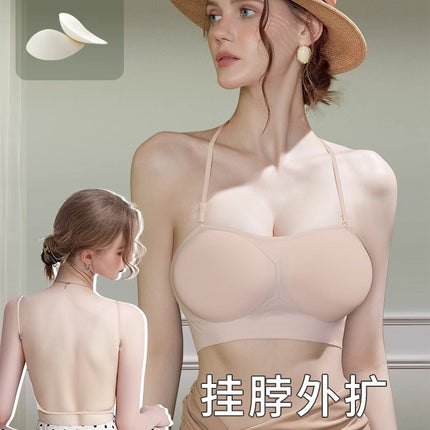 Halter Neck Bra for Women with Small Breasts, Large Breasts, Large U-Shaped Back, Strapless Push-Up Anti-Slip Invisible Bra