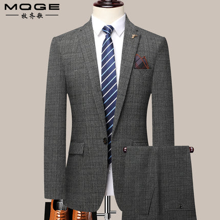 Wholesale Suit suit Men's Three-Piece Slim Korean Wedding Dress Business Casual Handsome Plaid Suit Men