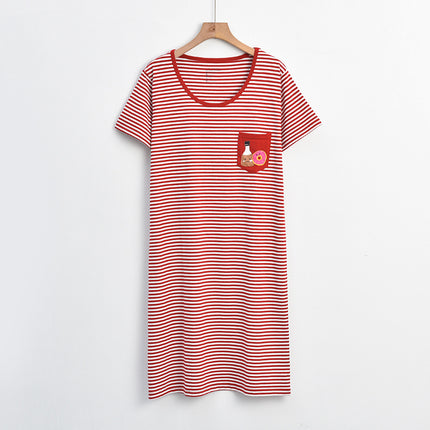 Foreign trade original order! Factory direct supply of high goods! Cotton Striped Short-sleeved Mid-length Nightgown Home Dress Pajamas Cotton