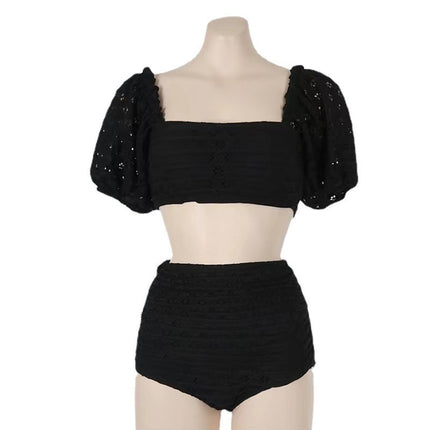 Source Factory New Korean Style Pure Color Swimsuit Sexy Beautiful Back High Waist Cover Belly Slimming Look Cut Out Fabric Women's Swimsuit
