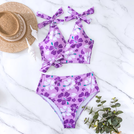 2025 New European and American Style Aliexpress Bikini Tie-Up Printed Backless High-Waisted Sexy Bikini Swimsuit for Women