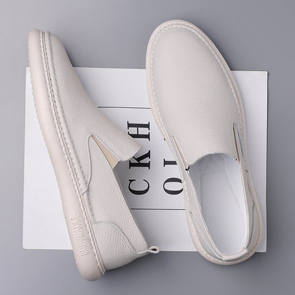 Men's Genuine Leather Shoes 2026 Summer New Style Breathable Hollow Slip-On Loafers Trendy Men's Soft Shoes