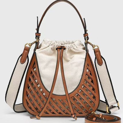 Z Brand Women's Bag 2025 Dark Brown Woven Hollow-Out Bucket Bag Single Shoulder Crossbody Bag European and American Retro Style