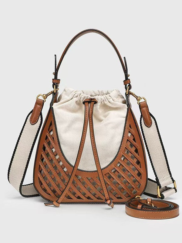 Z Brand Women's Bag 2025 Dark Brown Woven Hollow-Out Bucket Bag Single Shoulder Crossbody Bag European and American Retro Style