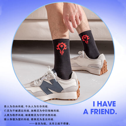 Warcraft Men's Socks Autumn and Winter Mid-tube Sports Socks Embroidered Solid Color Cotton Socks Casual Men's Socks Game Cartoon WOW