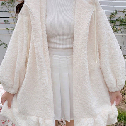 Autumn and Winter Soft Girl Cute Fur Ball Rabbit Ears Hooded Imitation Cashmere Thickened Sweatshirt Jacket Student Girl Wholesale