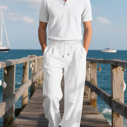 2025 European and American Independent Station Cross-Border New Men's Pure Color Drawstring Cotton and Linen Loose Casual Beach Casual Pants