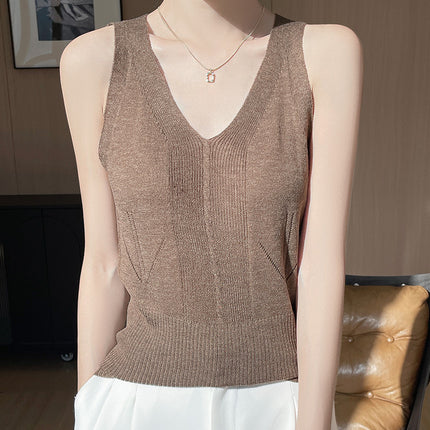 Spring and Summer New V Neck Camisole Women's Knitwear for Inner Wear, Fashionable and Versatile Sleeveless Loose Slimming Look Bottoming