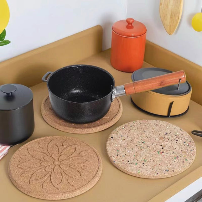 Round Cork Insulation Mat Pot Mat Placemat Plate Wooden Mat Bowl Mat Household Anti-Scalding Mat Table Mat Dining Table Mat