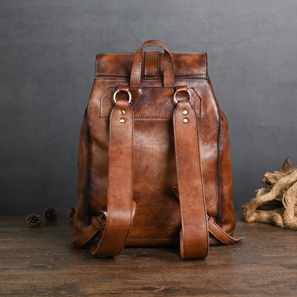 Ancient Chaoke Handmade Color Plaster Bark Backpack Casual Travel Genuine Leather Backpack 14 Inch Laptop Bag