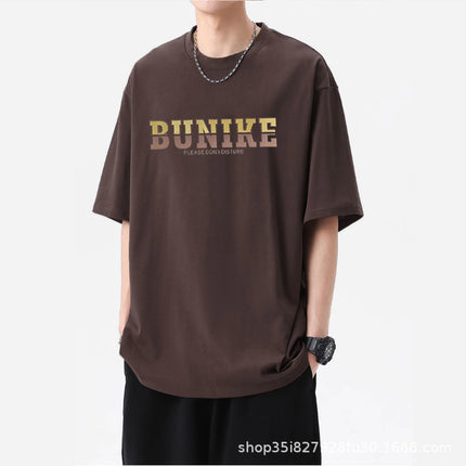 High-end three-pin cotton short-sleeved T-shirt men's three-dimensional flocking brushed silicone design top American fashion brand T-shirt