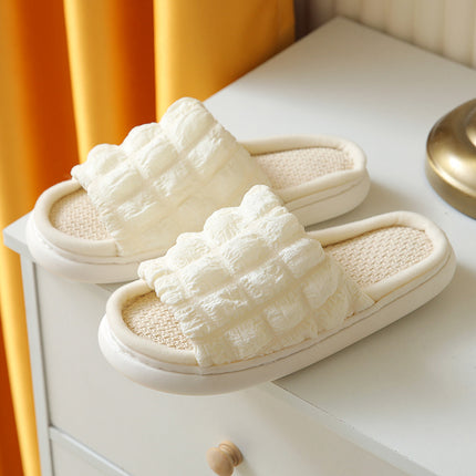 Japanese Linen Slippers for Women Spring & Fall Home Indoor Puff Cotton and Linen Silent Non-Slip Thick-Soled Bathroom Slippers for Men Wholesale