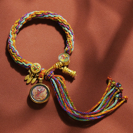 Thangka Xizang Hand Rope Hand-woven Ethnic Style Bracelet Five-way God of Wealth Green Mother Wen Zhu Thangka Bracelet