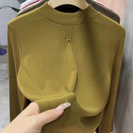 Solid Color Bottoming Shirt with Long Sleeves Inside the Body, Suit Bottoming Shirt for Women, Spring & Fall Slim Long-Sleeved T-Shirt Bottoming
