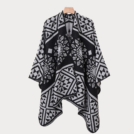 Ethnic Style Hooded Cape Shawl for Women, Fashionable and Stylish Thickened Version, Warm Outerwear for Travel and Photography Scarf