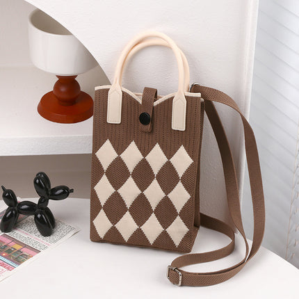Knitted Bag New Casual Women's Fashionable Korean Style Fashionable Portable Niche Single Shoulder Crossbody Mobile Phone Bag Adjustable Shoulder Strap