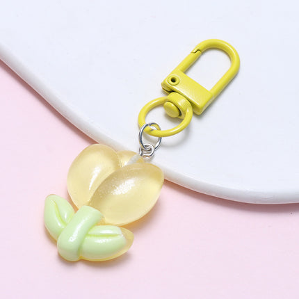 Tulip Flower Keychain Handmade DIY Small Fresh Cute Key Ring Bag Hanging Sweet Student Gift