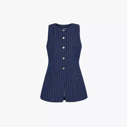 Madeinost2024 New Autum Style Retro Old Money Stripesd Denim Vest High-End Elegant Waist Top