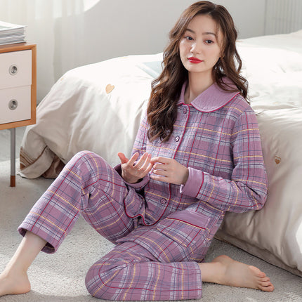 Chun Baifen Mother Pajamas Women's Autumn and Winter Middle-aged and Elderly Air Cotton Thickened plus size Outer Wearing Sandwich Home Clothes