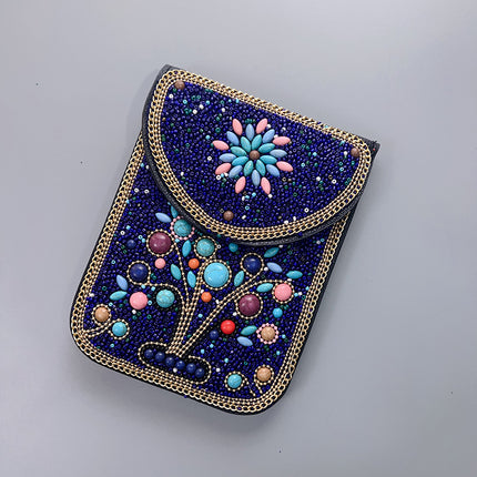 Bohemian Women's Mobile Phone Bag Xinjiang Inner Mongolia Yunnan Tourist Souvenirs Retro Heavy Industry Rice Bead Shoulder Bag