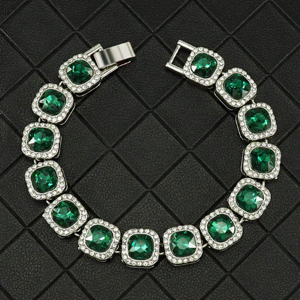 Hip-Hop Style Green Diamond Ice Sugar Cuban Sugar Cube Chain Ice Sugar Necklace Personalized Outfit Light Luxury Cuban Chain Clavicle Chain Neck Chain