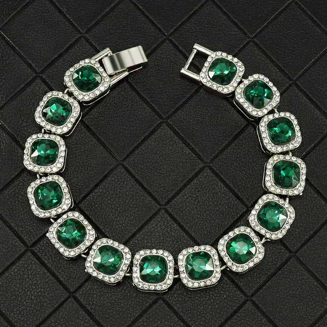 Hip-Hop Style Green Diamond Ice Sugar Cuban Sugar Cube Chain Ice Sugar Necklace Personalized Outfit Light Luxury Cuban Chain Clavicle Chain Neck Chain